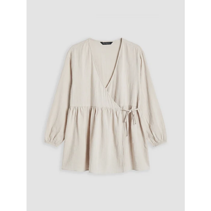 LCW Modest Gri Kruvaze Yaka Dokulu Kadın Kimono