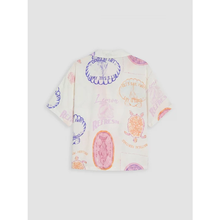 LCW DREAM Bej Gömlek Yaka Desenli Kadın Şortlu Pijama Takımı