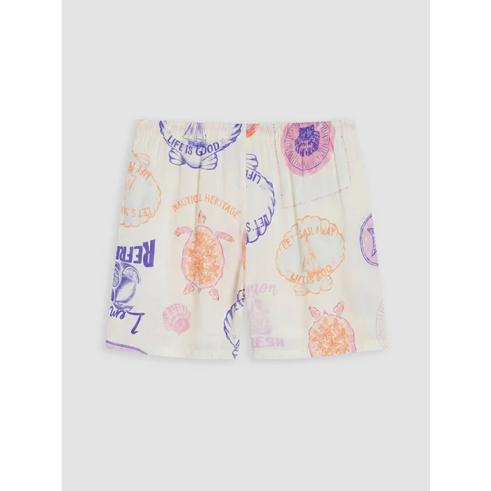 LCW DREAM Bej Gömlek Yaka Desenli Kadın Şortlu Pijama Takımı