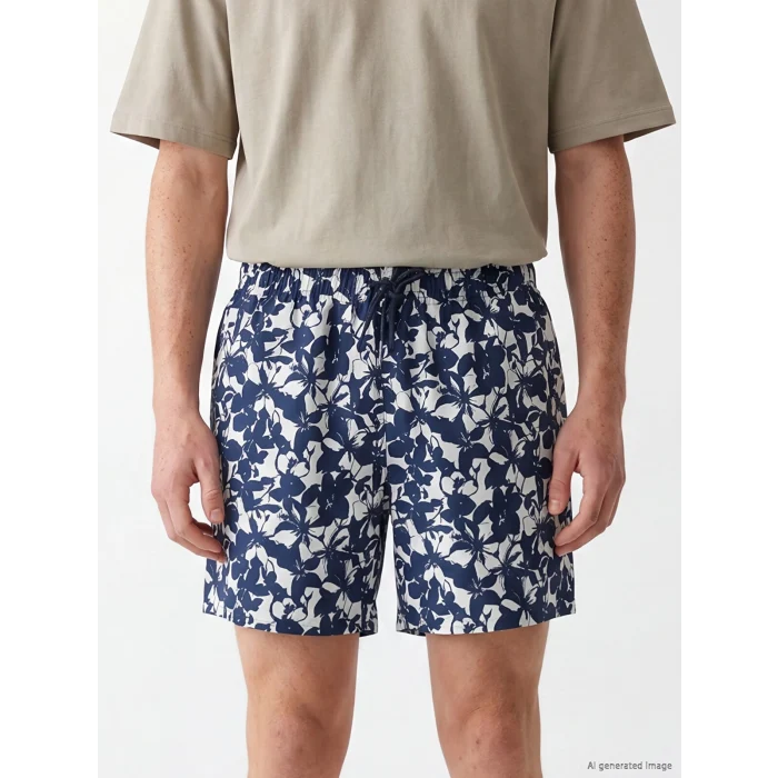 LCW SWIMWEAR Lacivert Kısa Boy Desenli Erkek Deniz Şortu