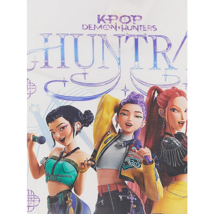 LCW Kids Beyaz K-pop Demon Hunters Baskılı Kız Çocuk Tişört