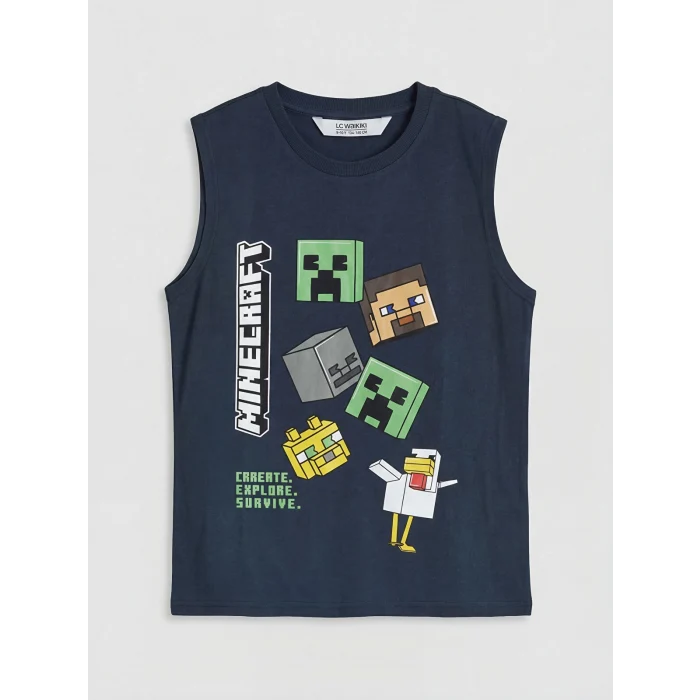 LCW Kids Lacivert Bisiklet Yaka Minecraft Baskılı Erkek Çocuk Atlet