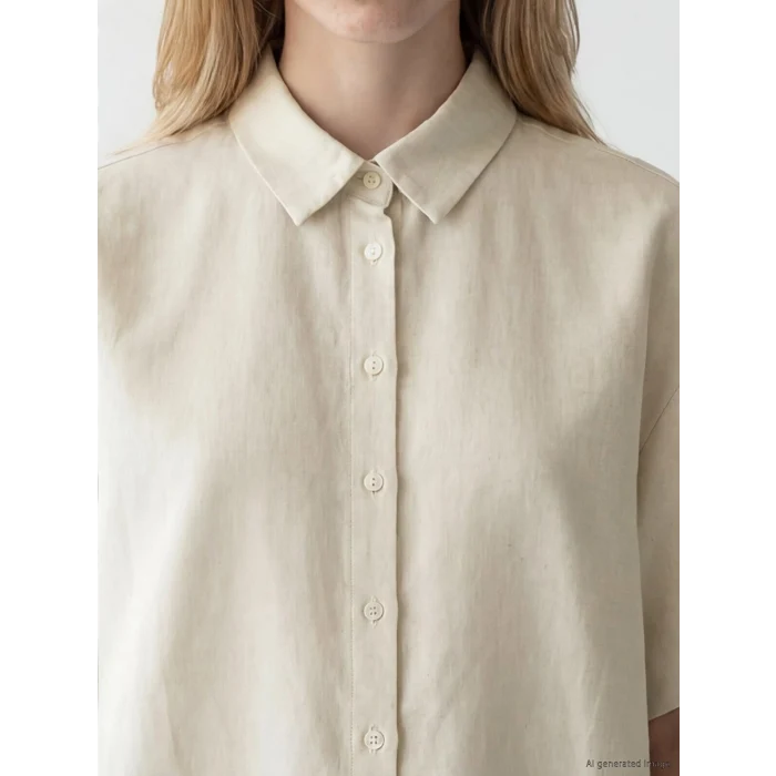 XSIDE Bej Oversize Keten Karışımlı Kadın Gömlek