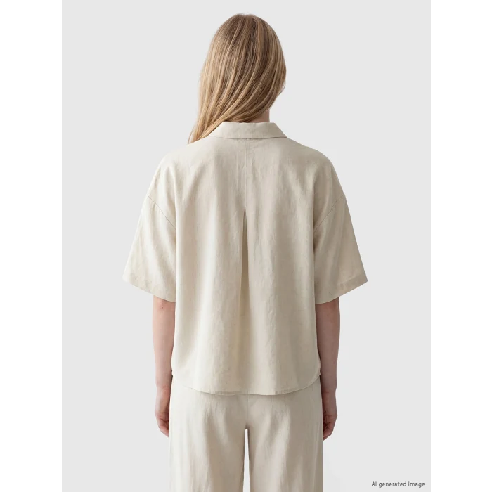 XSIDE Bej Oversize Keten Karışımlı Kadın Gömlek