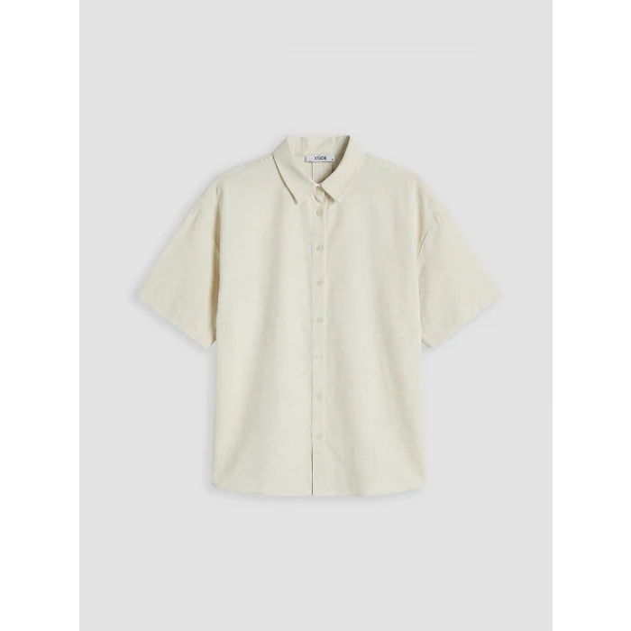 XSIDE Bej Oversize Keten Karışımlı Kadın Gömlek