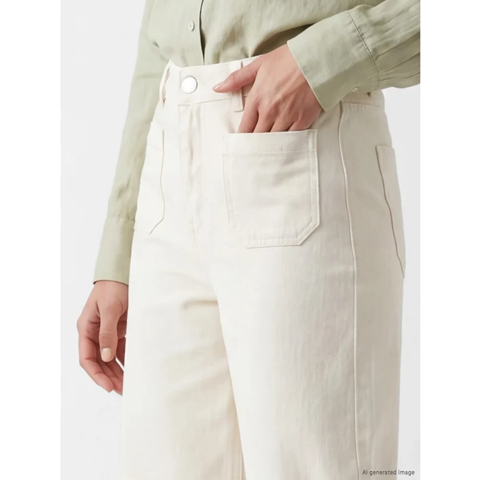 LCW Jeans Ekru Yüksek Bel Wideleg Kadın Jean Pantolon