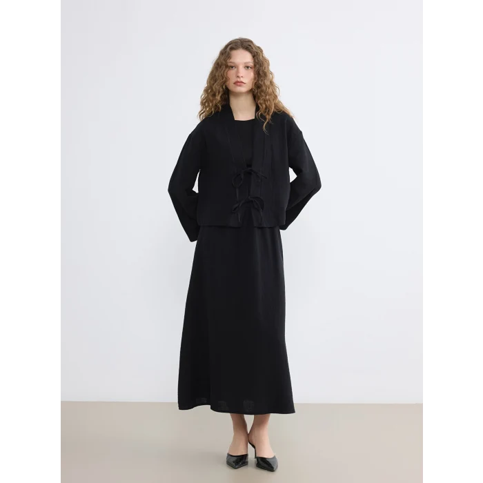LCW Modest Siyah Şal Yaka Oversize Kadın Kimono