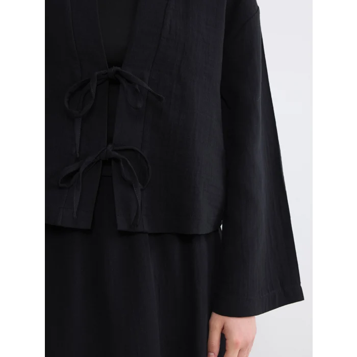 LCW Modest Siyah Şal Yaka Oversize Kadın Kimono