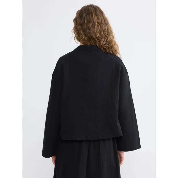 LCW Modest Siyah Şal Yaka Oversize Kadın Kimono