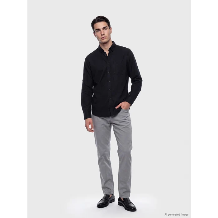 LCWAIKIKI Classic Siyah Regular Fit Keten Karışımlı Erkek Gömlek