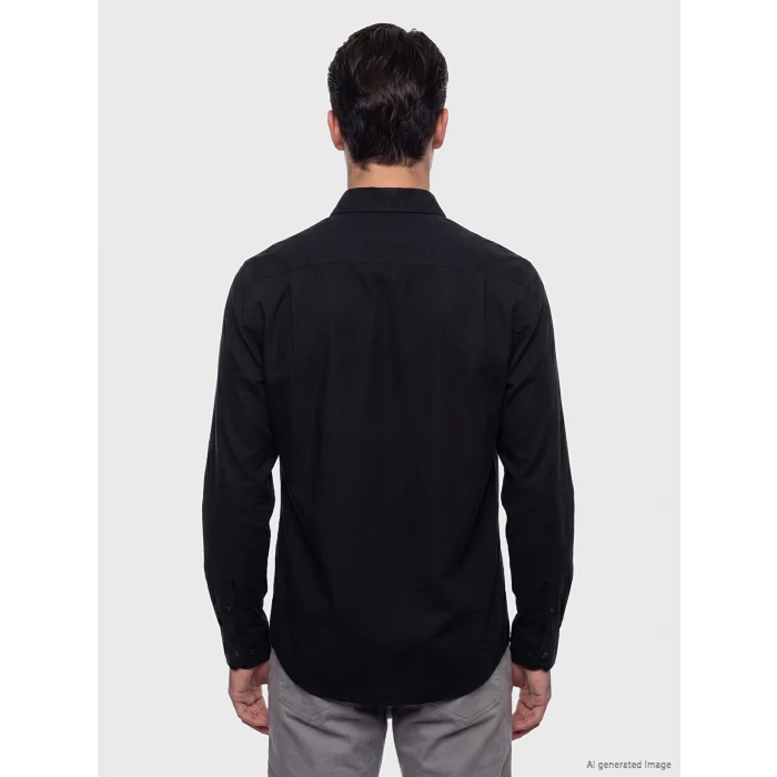 LCWAIKIKI Classic Siyah Regular Fit Keten Karışımlı Erkek Gömlek