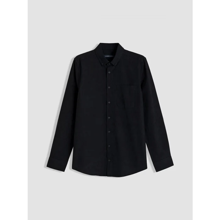 LCWAIKIKI Classic Siyah Regular Fit Keten Karışımlı Erkek Gömlek