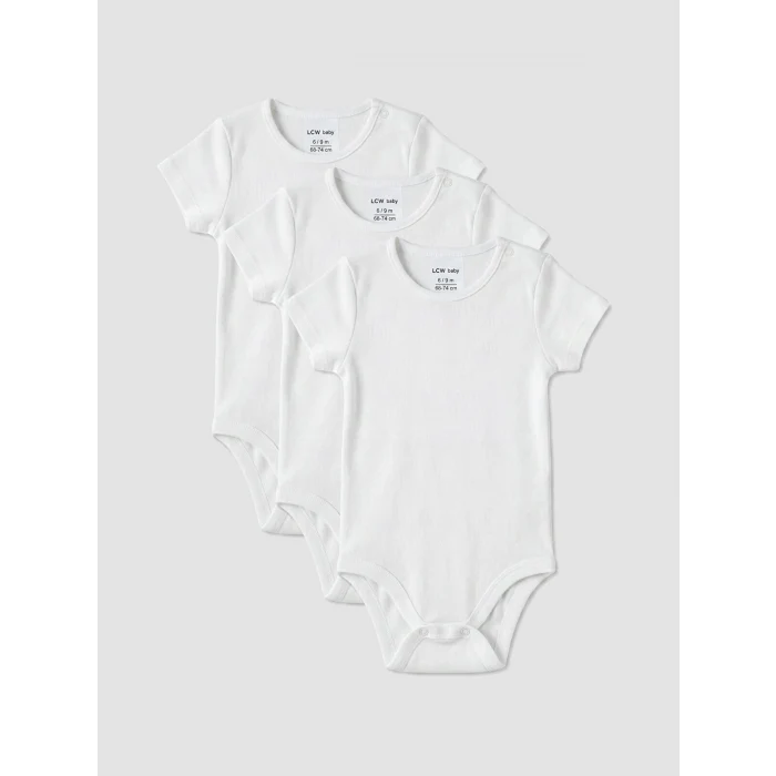 LCW baby Beyaz Bisiklet Yaka Kız Bebek Çıtçıtlı Body 3lü