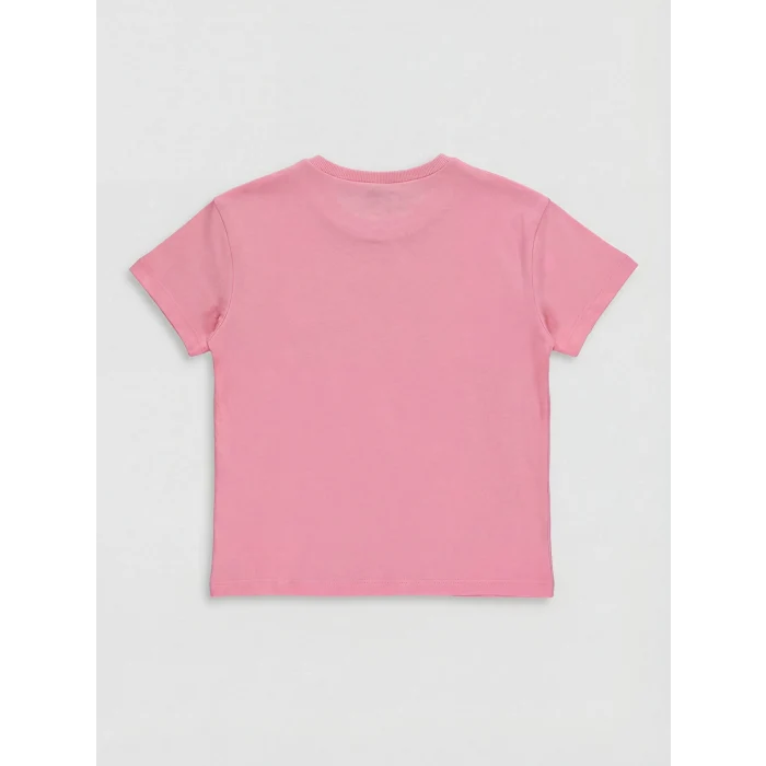 LCW Kids Pembe Bisiklet Yaka Payet İşlemeli Kız Çocuk Tişört