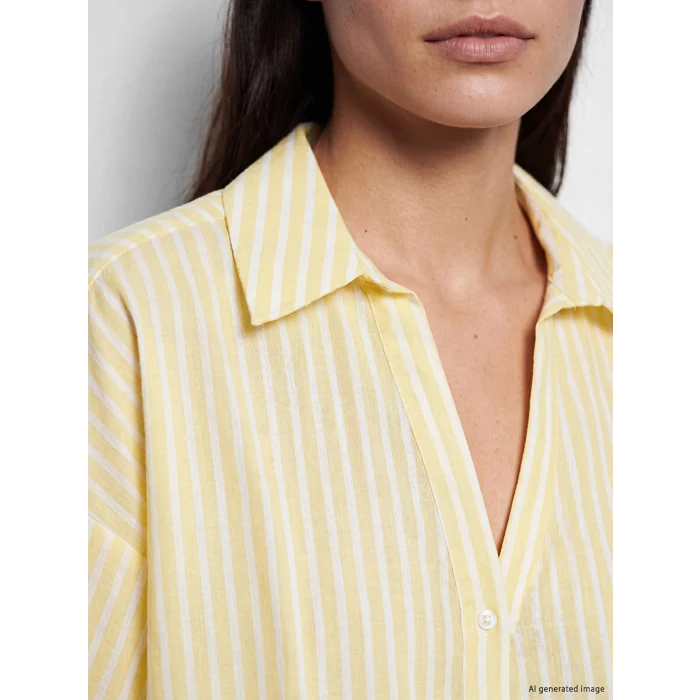LCW Vision Sarı Çizgili Oversize Poplin Kadın Gömlek
