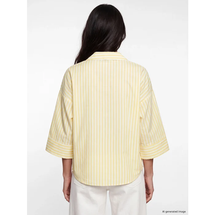 LCW Vision Sarı Çizgili Oversize Poplin Kadın Gömlek