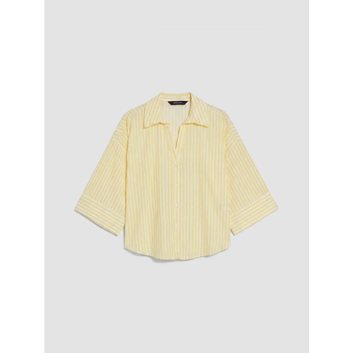LCW Vision Sarı Çizgili Oversize Poplin Kadın Gömlek