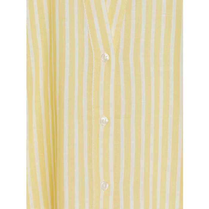 LCW Vision Sarı Çizgili Oversize Poplin Kadın Gömlek