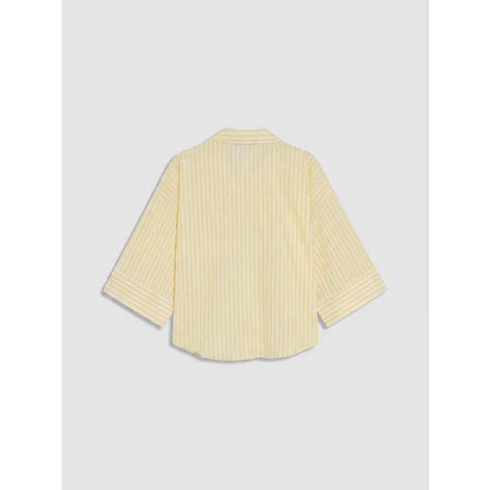 LCW Vision Sarı Çizgili Oversize Poplin Kadın Gömlek