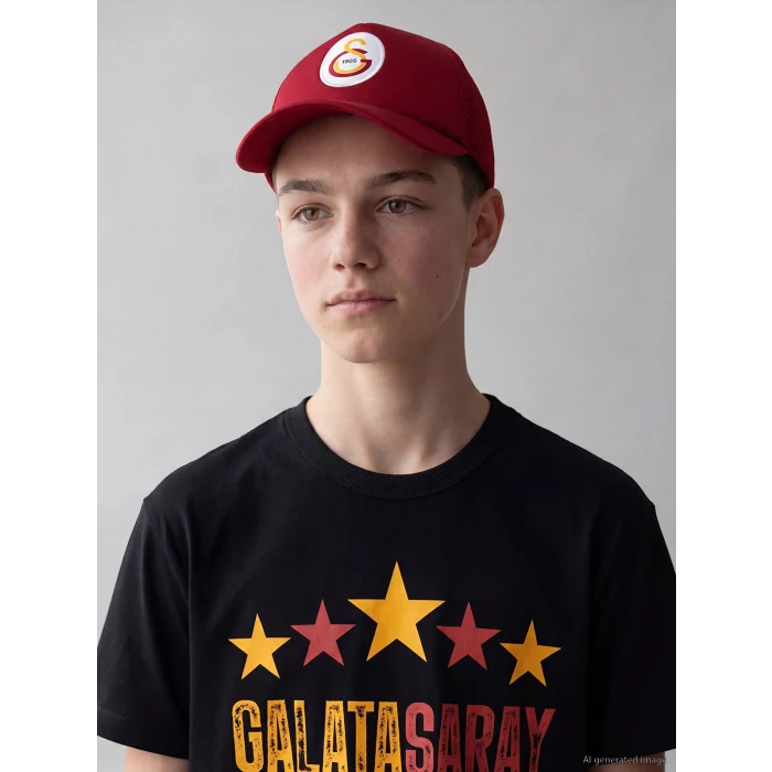 LCW Kids Siyah Bisiklet Yaka Galatasaray Baskılı Erkek Çocuk Tişört