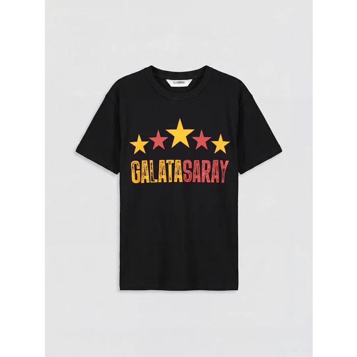 LCW Kids Siyah Bisiklet Yaka Galatasaray Baskılı Erkek Çocuk Tişört