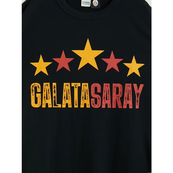 LCW Kids Siyah Bisiklet Yaka Galatasaray Baskılı Erkek Çocuk Tişört