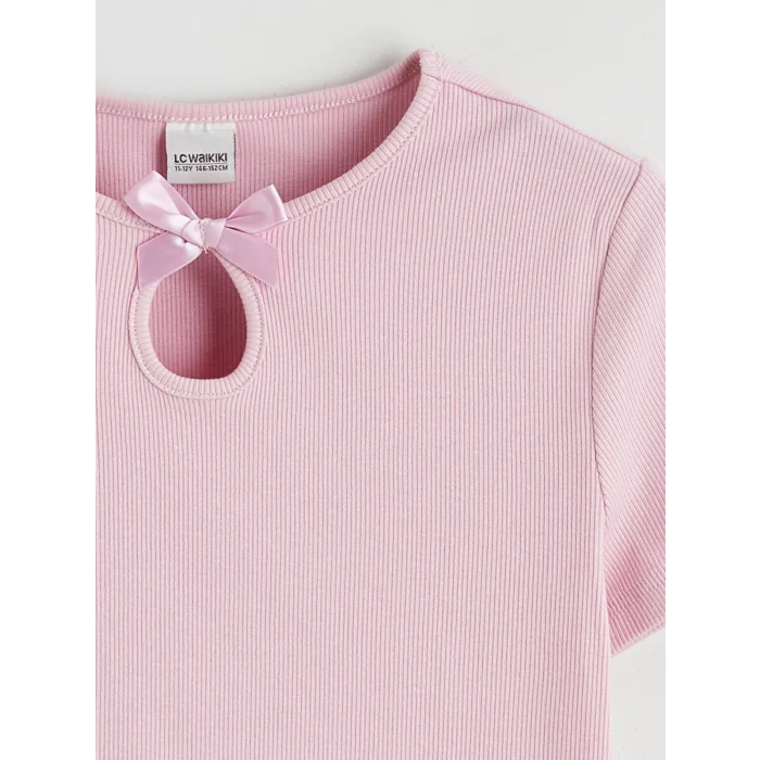 LCW Kids Pembe Fiyonk Detaylı Kız Çocuk Tişört