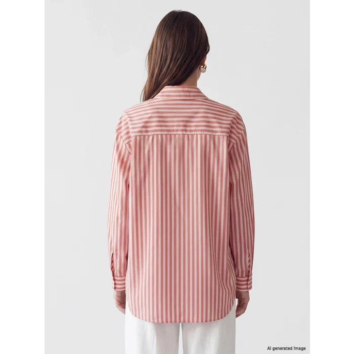 LCW Modest Pembe Çizgili Oversize Kadın Gömlek Tunik
