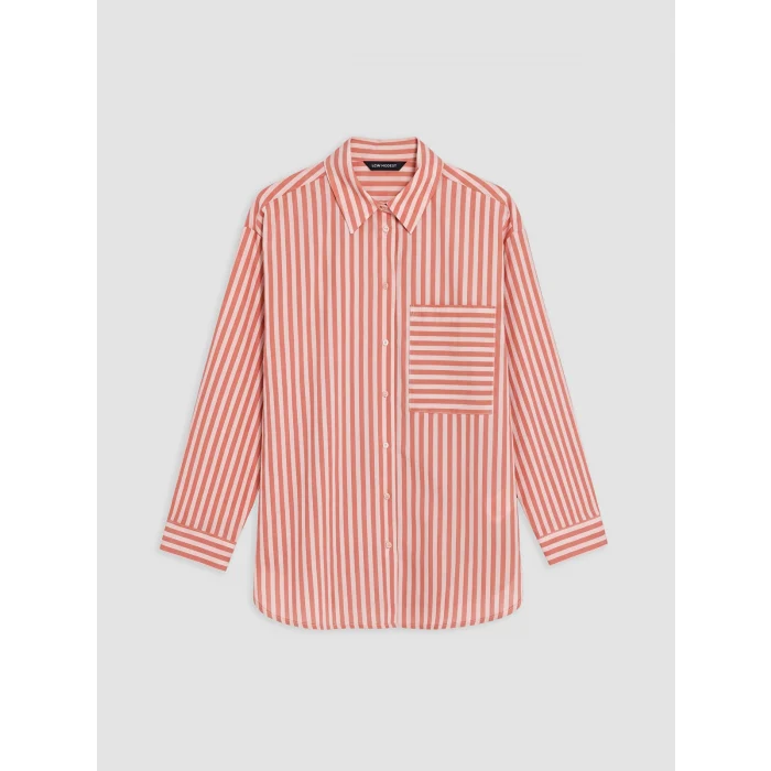 LCW Modest Pembe Çizgili Oversize Kadın Gömlek Tunik