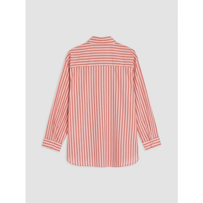 LCW Modest Pembe Çizgili Oversize Kadın Gömlek Tunik