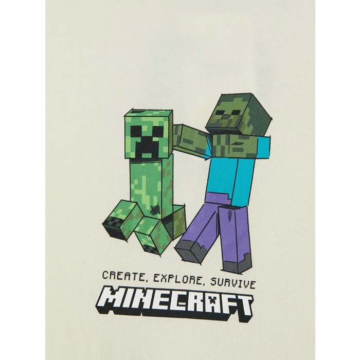 LCW Kids Bej Minecraft Baskılı Erkek Çocuk Şortlu Takım