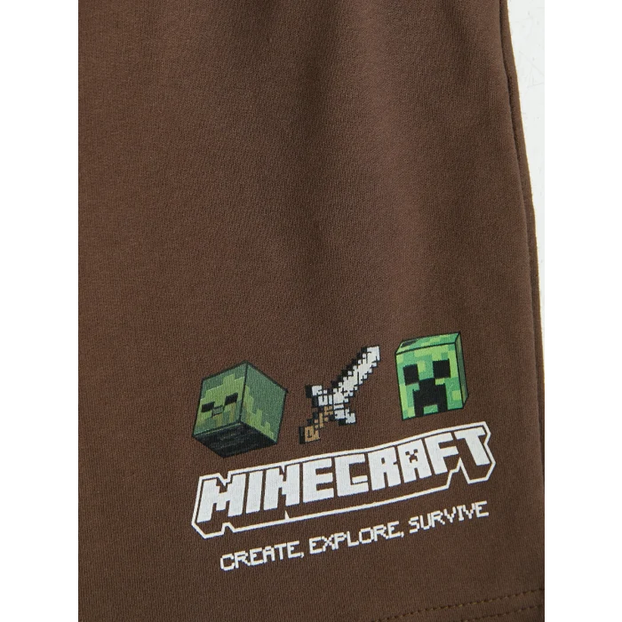 LCW Kids Bej Minecraft Baskılı Erkek Çocuk Şortlu Takım