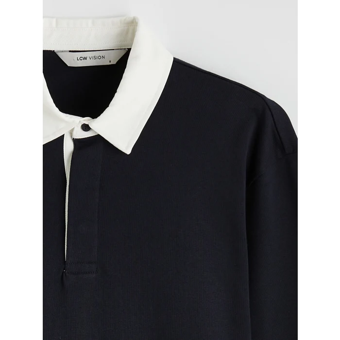 LCW Vision Lacivert Polo Yaka Erkek Sweatshirt