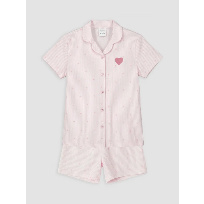 LCW Kids Pembe Gömlek Yaka Kız Çocuk Şortlu Pijama Takımı