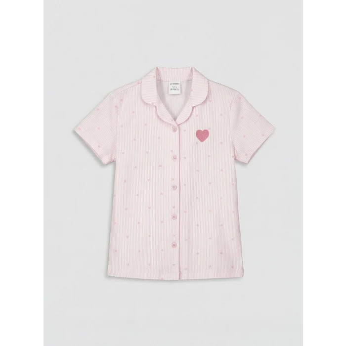 LCW Kids Pembe Gömlek Yaka Kız Çocuk Şortlu Pijama Takımı