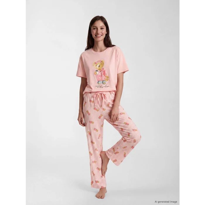 LCW DREAM Pembe Ayı Teddy Baskılı Kadın Pijama Takım