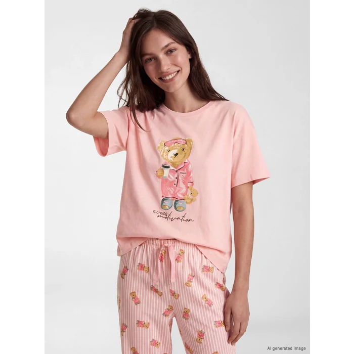 LCW DREAM Pembe Ayı Teddy Baskılı Kadın Pijama Takım
