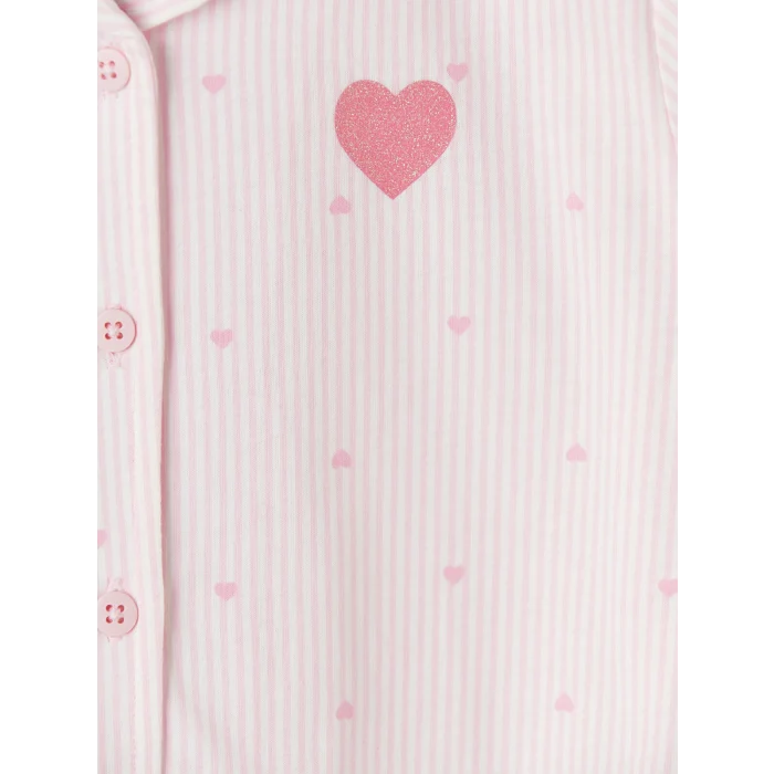 LCW Kids Pembe Gömlek Yaka Kız Çocuk Şortlu Pijama Takımı