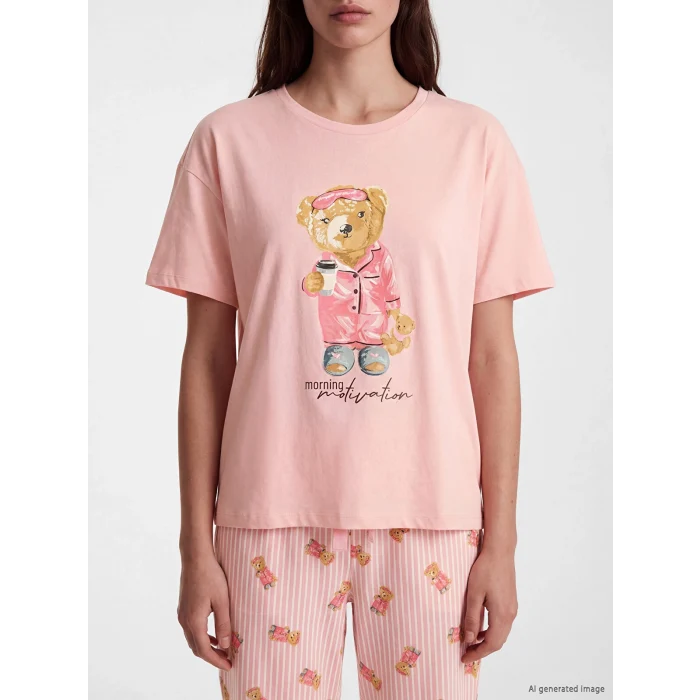 LCW DREAM Pembe Ayı Teddy Baskılı Kadın Pijama Takım