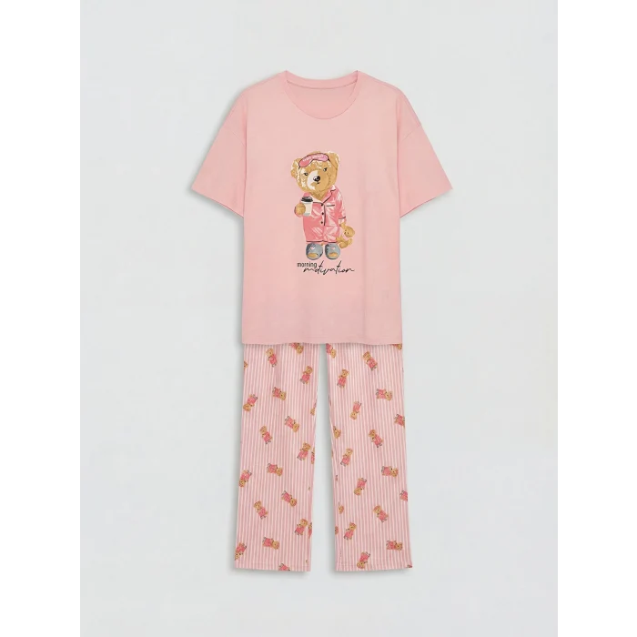LCW DREAM Pembe Ayı Teddy Baskılı Kadın Pijama Takım