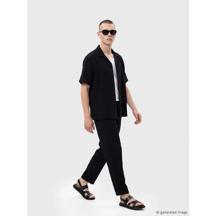 XSIDE Siyah Loose Fit Erkek Müslin Pantolon