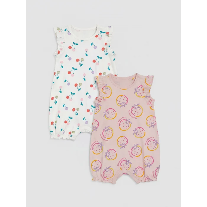 LCW baby Bej Baskılı Kız Bebek Tulum 2li