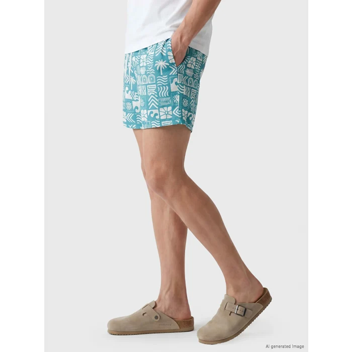 LCW SWIMWEAR Turkuaz Kısa Boy Desenli Erkek Deniz Şortu