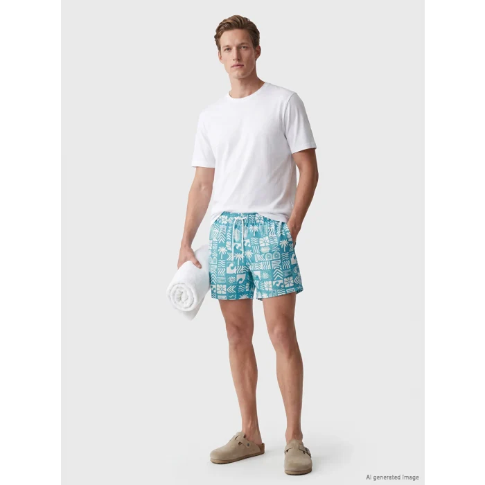LCW SWIMWEAR Turkuaz Kısa Boy Desenli Erkek Deniz Şortu