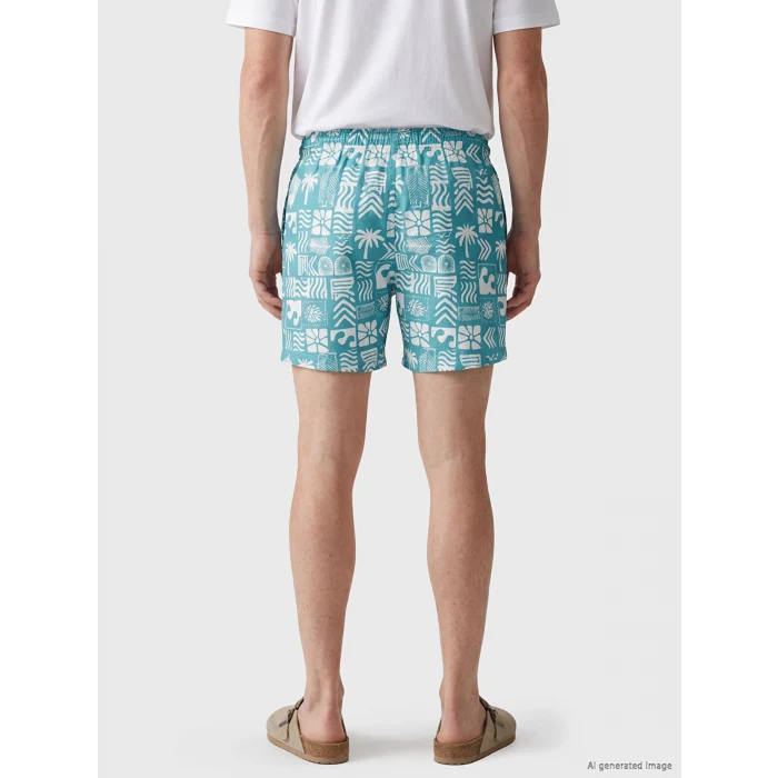 LCW SWIMWEAR Turkuaz Kısa Boy Desenli Erkek Deniz Şortu