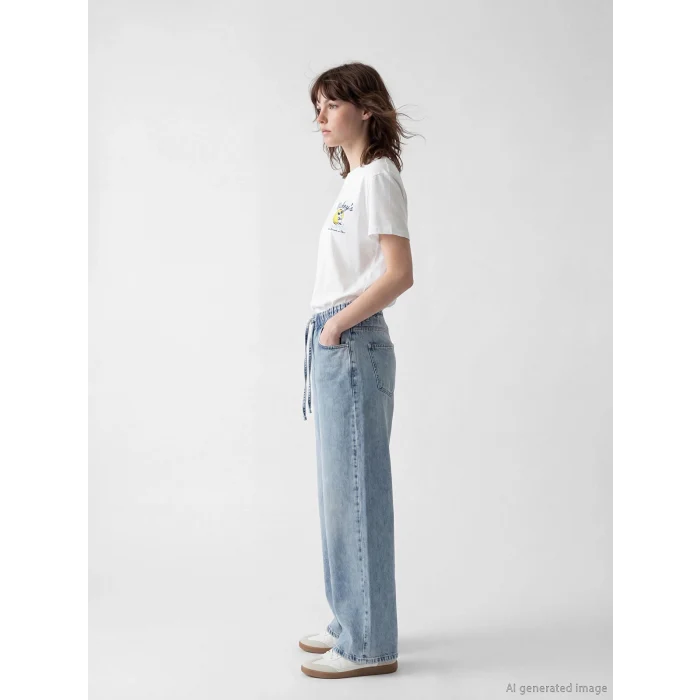 XSIDE Mavi Beli Lastikli Wideleg Kadın Jean Pantolon
