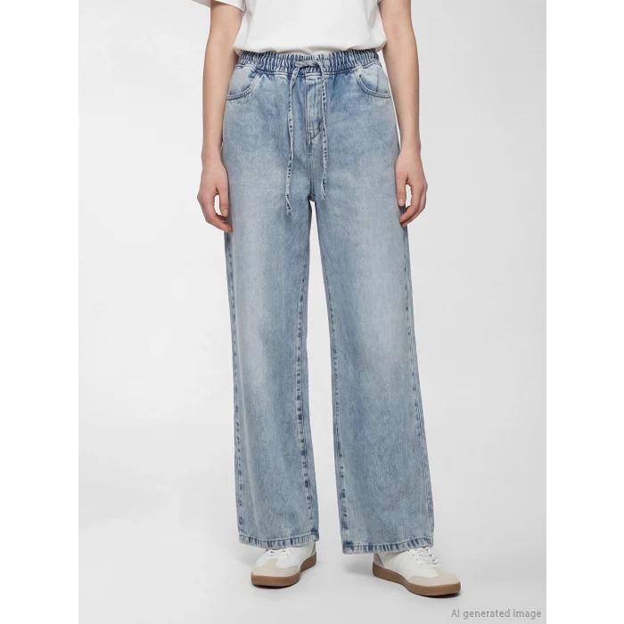 XSIDE Mavi Beli Lastikli Wideleg Kadın Jean Pantolon