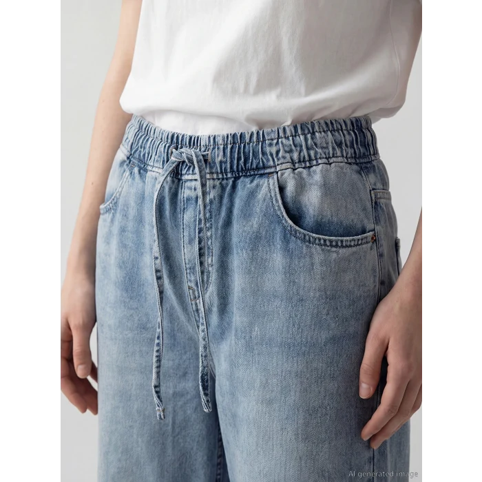 XSIDE Mavi Beli Lastikli Wideleg Kadın Jean Pantolon