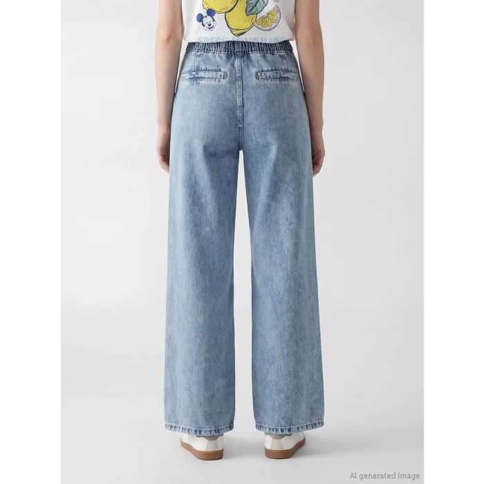 XSIDE Mavi Beli Lastikli Wideleg Kadın Jean Pantolon
