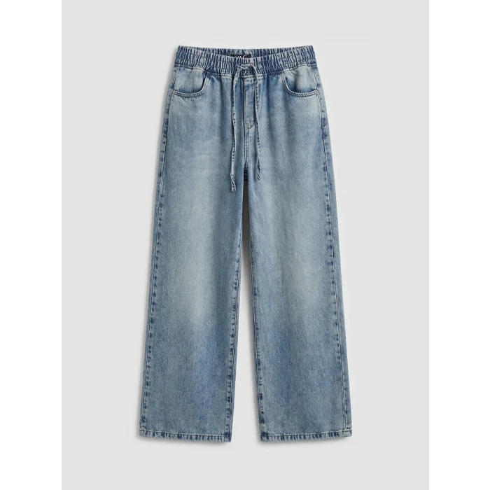 XSIDE Mavi Beli Lastikli Wideleg Kadın Jean Pantolon